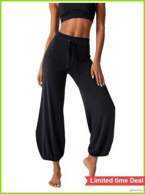 Womens Fold Over Flare Bubble Yoga Pants 85% Viscose 15% Linen